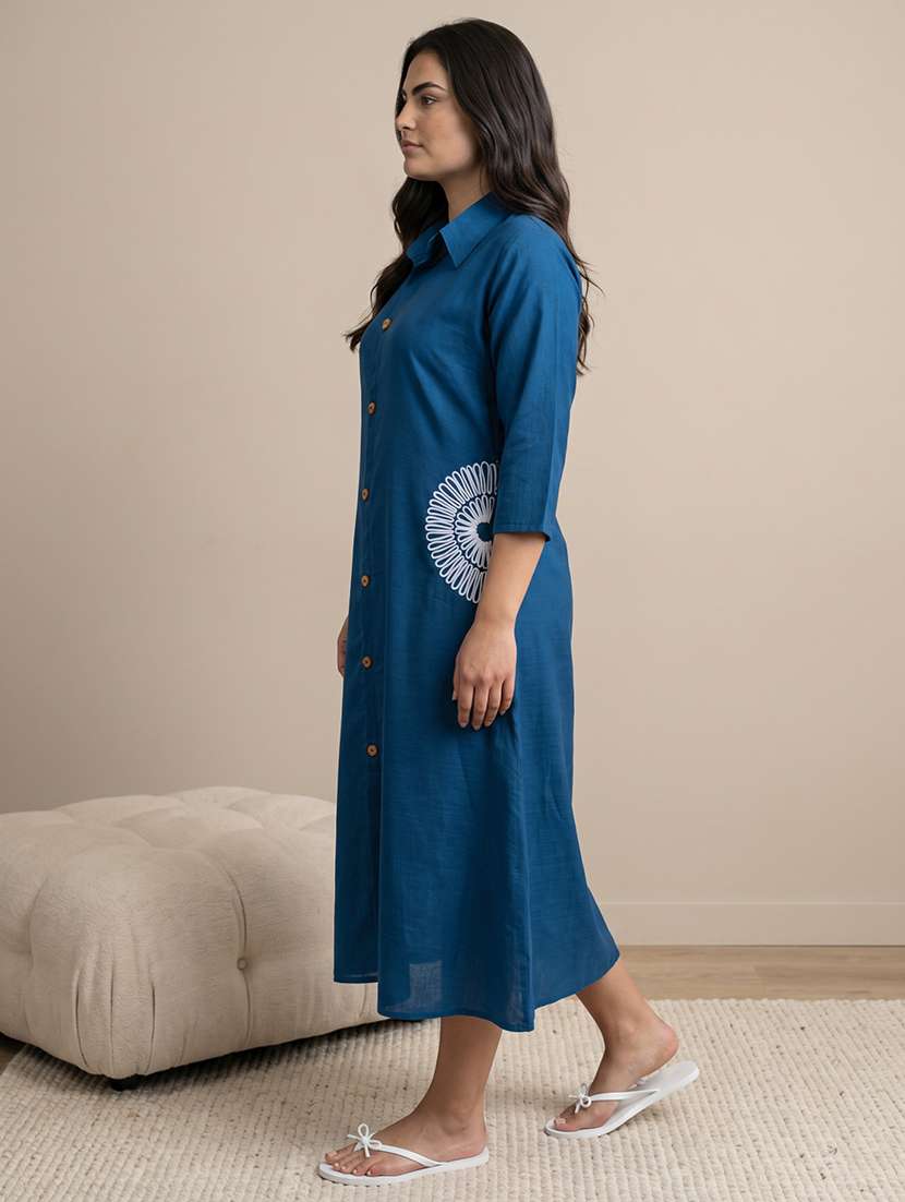 Women Embroidered Three Quarter Sleeves A-line Dress - 22618478 -  Standard Image - 4