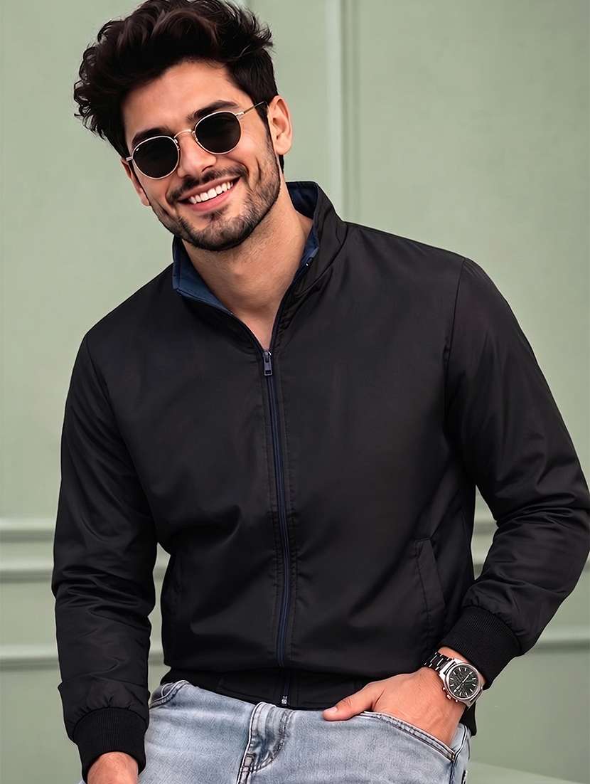 men solid long sleeves reversible bomber jacket - 22618481 -  Standard Image - 1