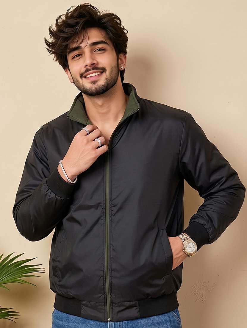 Men Solid Long Sleeves Reversible Bomber Jacket - 22618482 -  Standard Image - 1