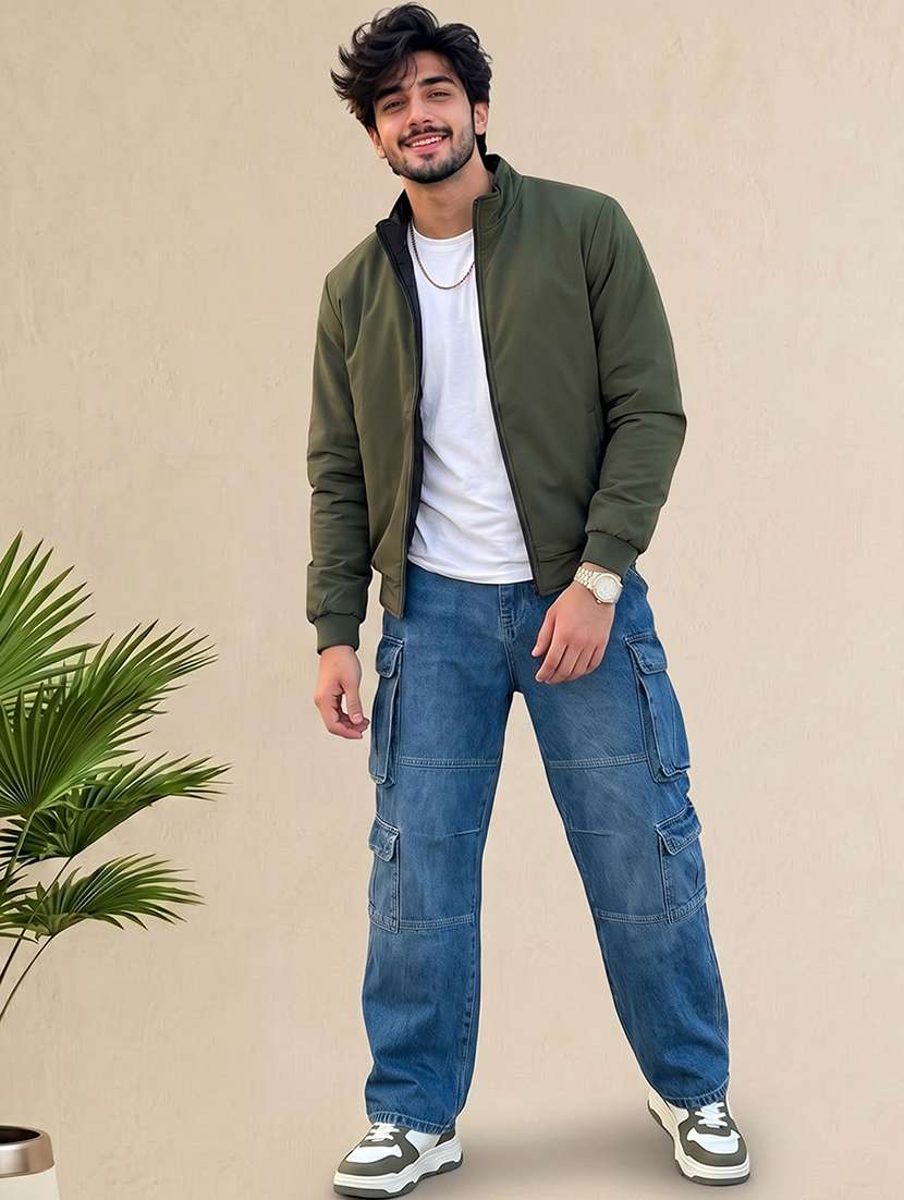 Men Solid Long Sleeves Reversible Bomber Jacket - 22618482 -  Standard Image - 6