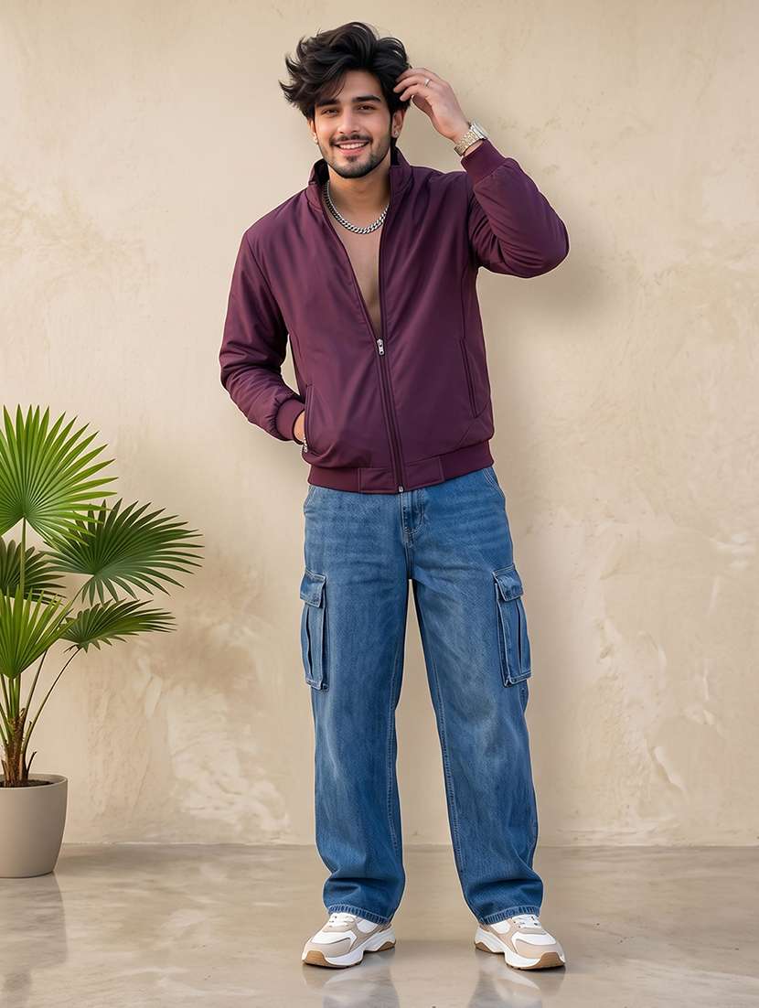 Men Solid Long Sleeves Reversible Bomber Jacket - 22618484 -  Standard Image - 6
