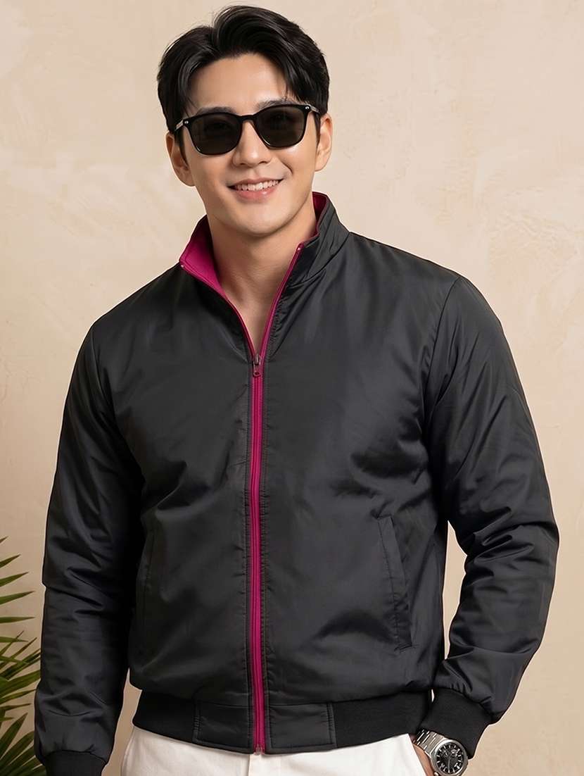 Men Solid Long Sleeves Reversible Bomber Jacket - 22618485 -  Standard Image - 1