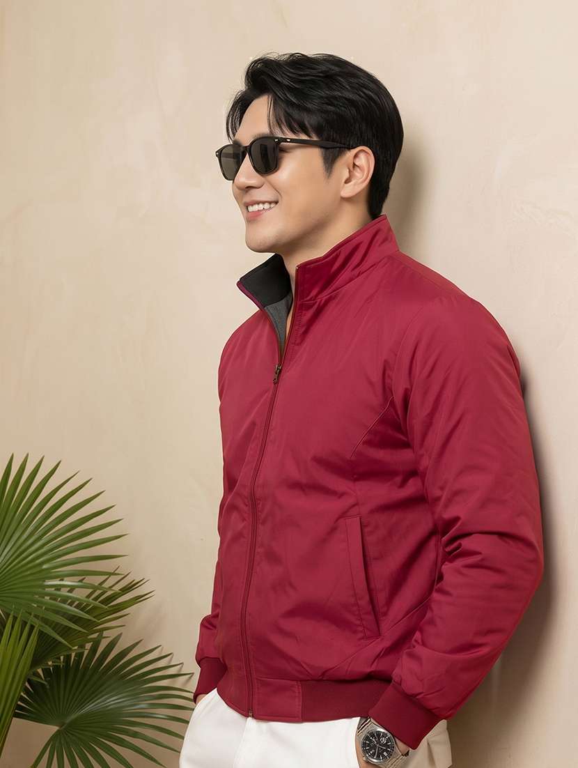Men Solid Long Sleeves Reversible Bomber Jacket - 22618485 -  Standard Image - 4
