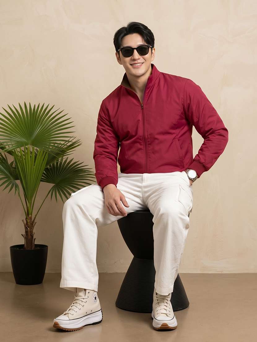 Men Solid Long Sleeves Reversible Bomber Jacket - 22618485 -  Standard Image - 6