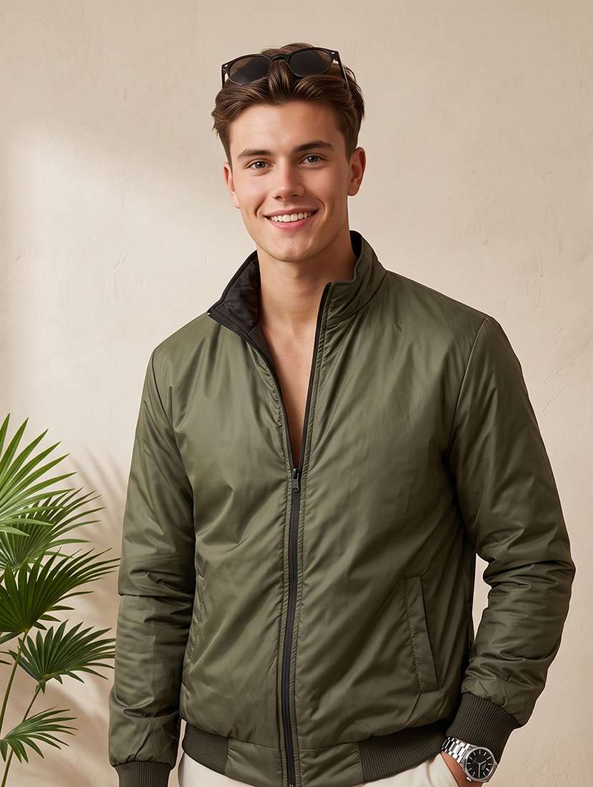 Men Solid Long Sleeves Reversible Bomber Jacket - 22618486 -  Standard Image - 1