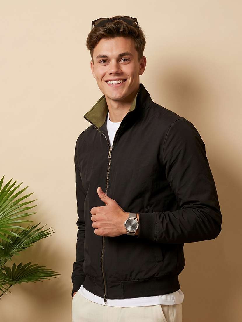 Men Solid Long Sleeves Reversible Bomber Jacket - 22618486 -  Standard Image - 4