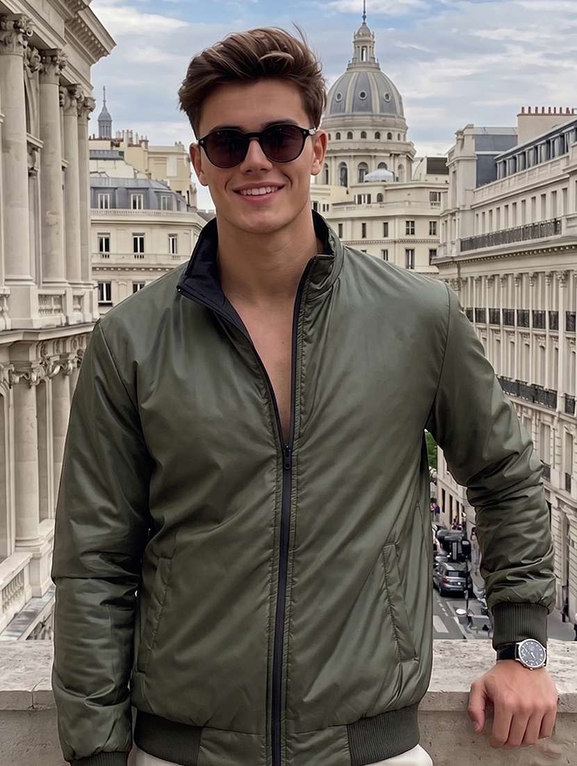 men solid long sleeves reversible bomber jacket - 22618498 -  Standard Image - 4