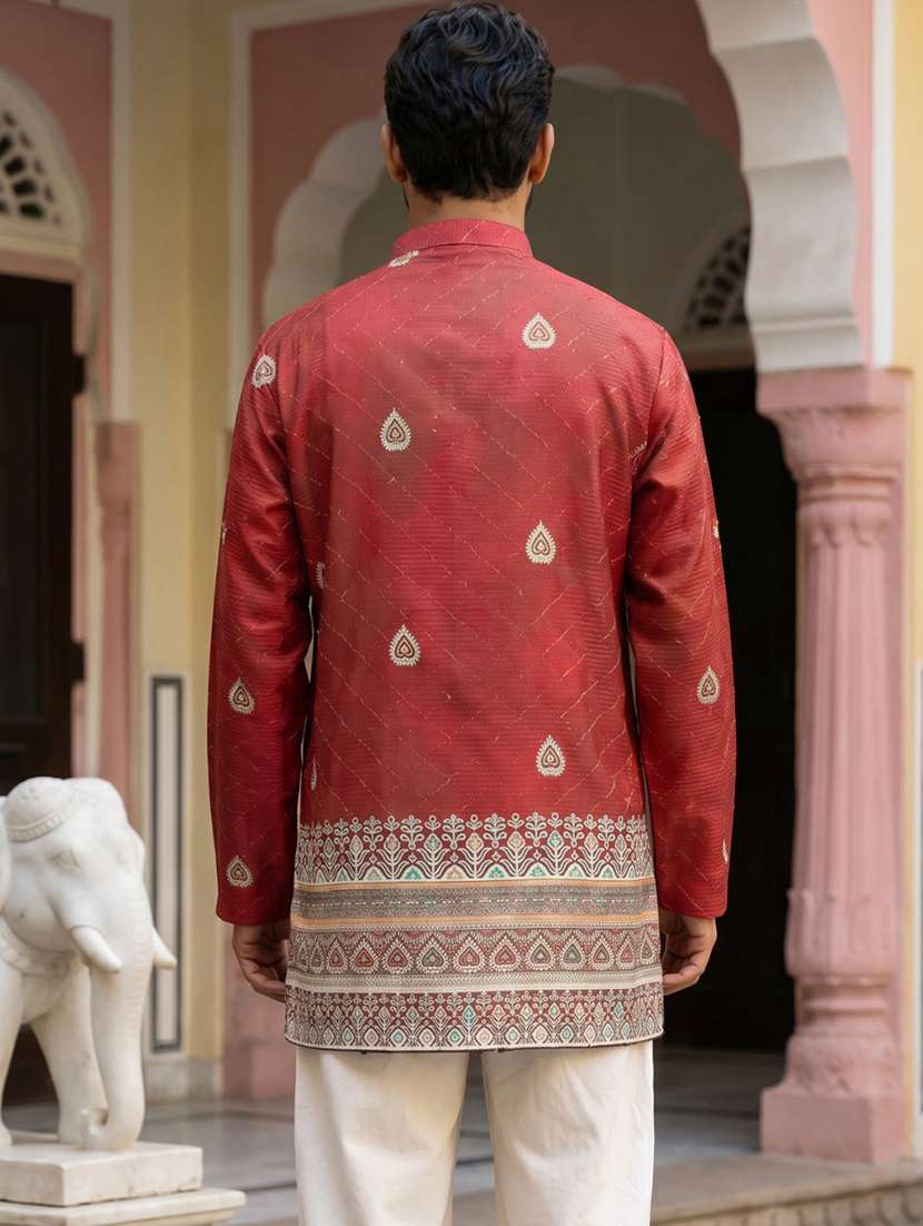 Men Printed Mandarin Neck Short Kurta - 22618579 -  Standard Image - 4