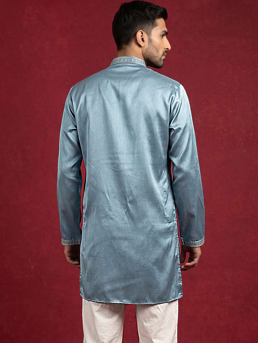 Men Embroidered Mandarin Neck Short Kurta - 22618586 -  Standard Image - 4