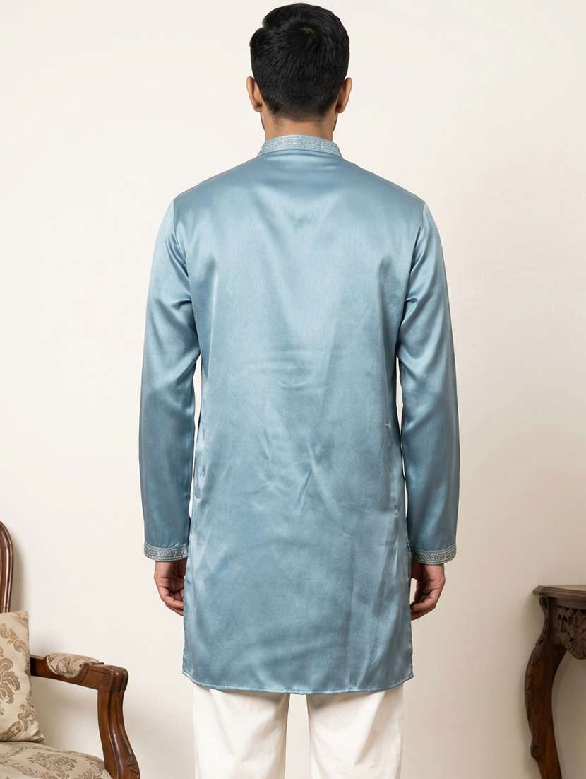 Men Embroidered Mandarin Neck Short Kurta - 22618587 -  Standard Image - 4
