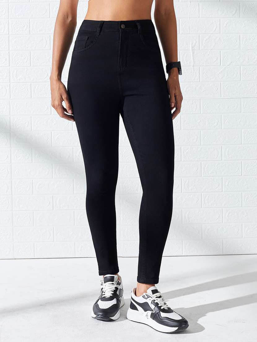 women solid high rise skinny fit jeans