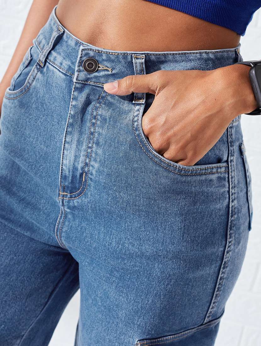 Women Solid High Rise Relaxed Fit Cargo - 22618658 -  Standard Image - 1