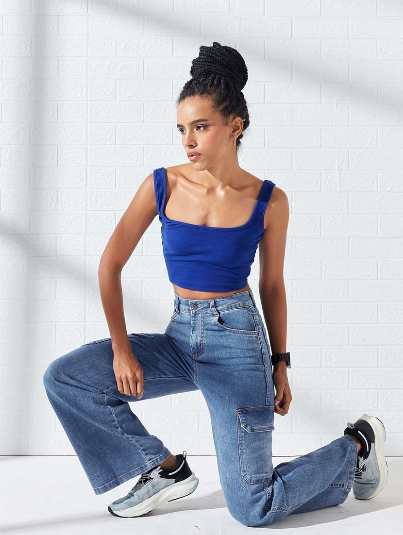 Women Solid High Rise Relaxed Fit Cargo - 22618658 -  Standard Image - 4