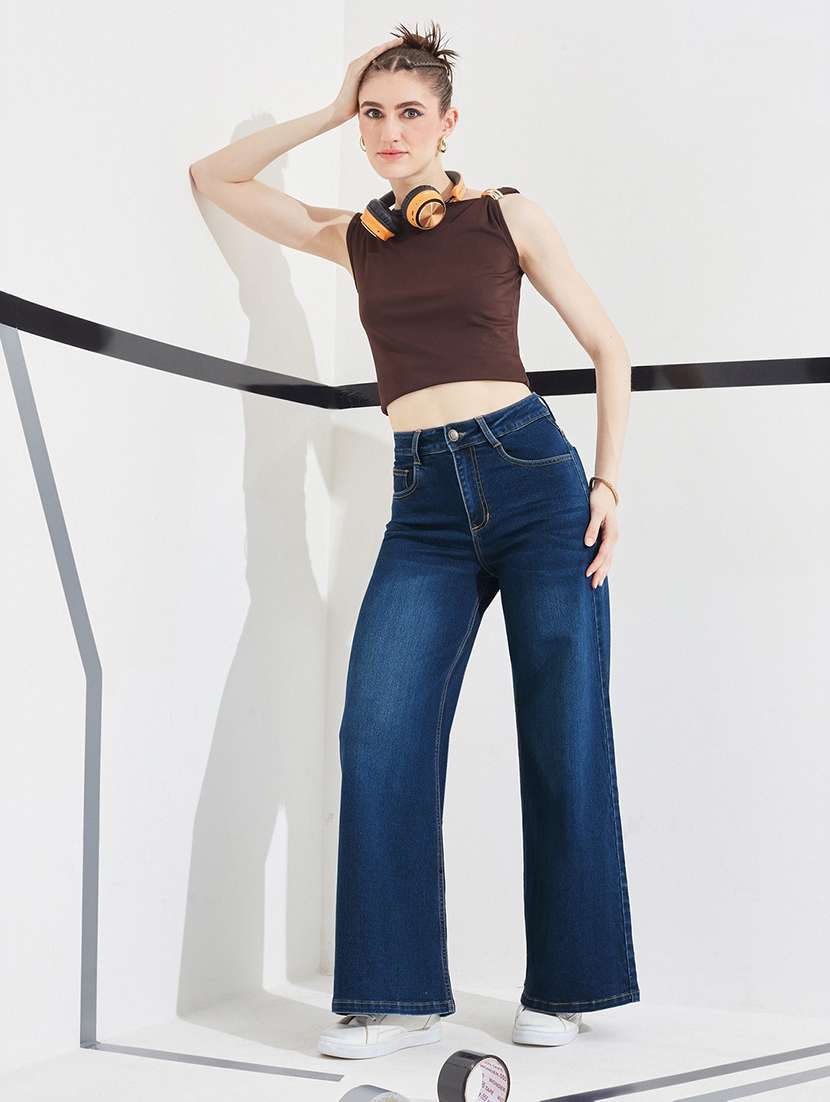 Women Washed High Rise Wide Leg Jeans - 22618672 -  Standard Image - 4