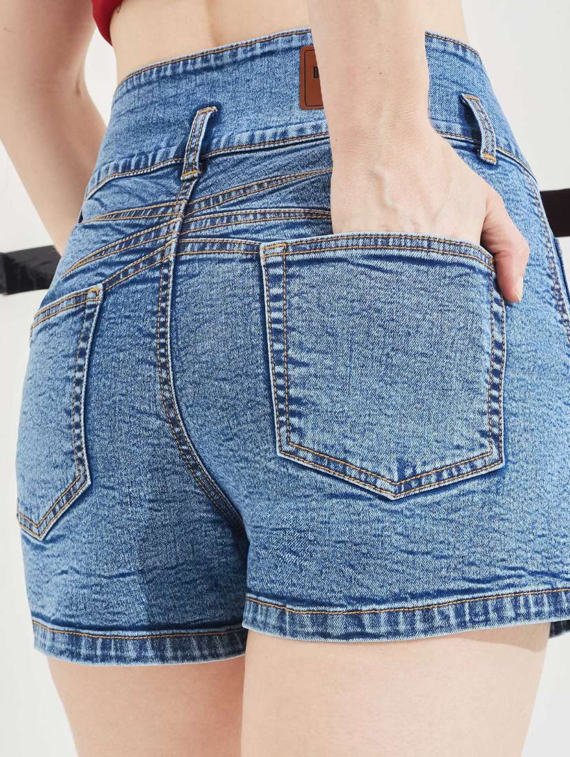 Women Washed Mid Rise Denim Shorts - 22618727 -  Standard Image - 1
