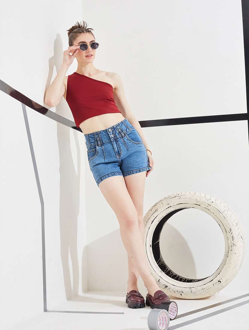 Women Washed Mid Rise Denim Shorts - 22618727 -  Standard Image - 4