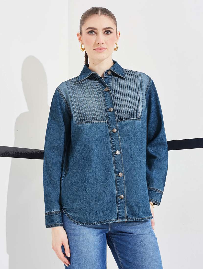 women pintuck detailed long sleeves regular shirt