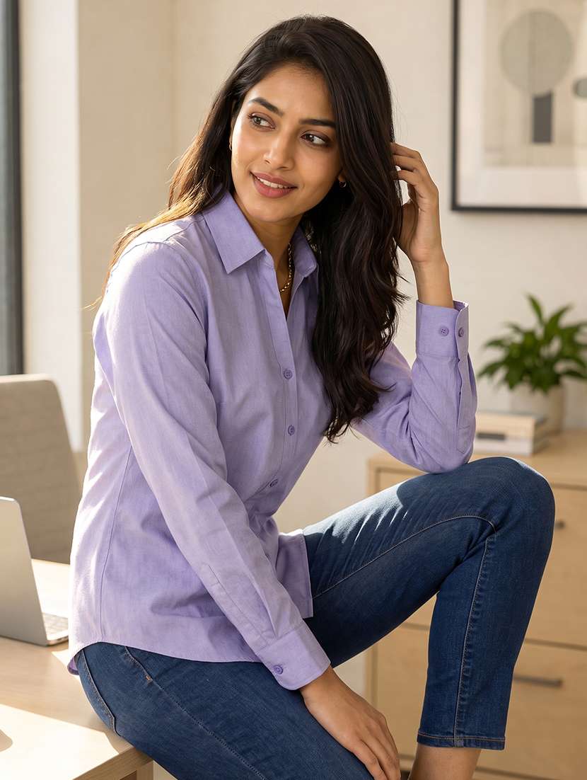 women solid long sleeves regular shirt - 22618867 -  Standard Image - 4