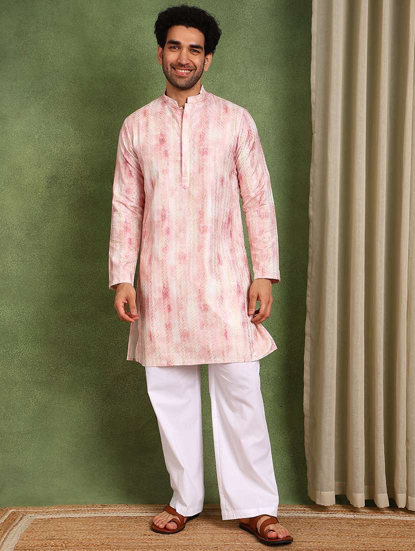 Men Embroidered Mandarin Neck Long Kurta - 22618914 -  Standard Image - 1