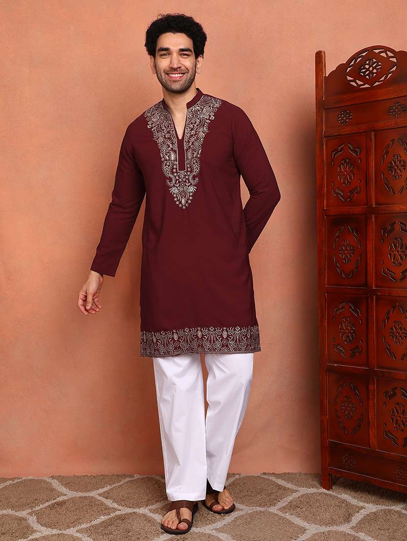 men embroidered long sleeves kurta pyjama set - 22618969 -  Standard Image - 1
