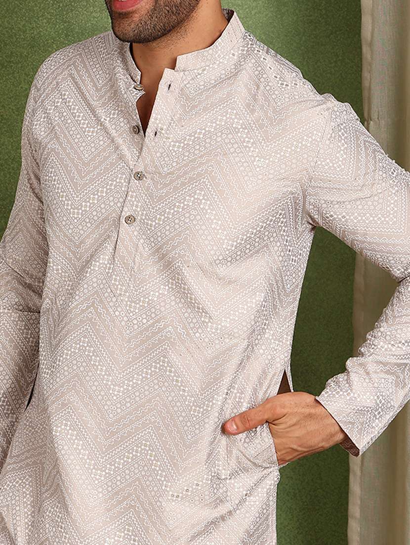 men printed mandarin neck kurta pyjama set - 22618983 -  Standard Image - 1