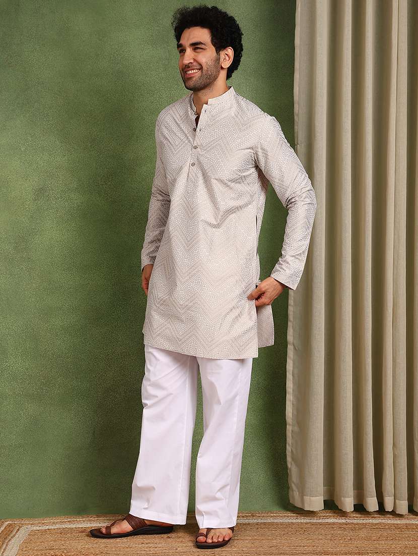 men printed mandarin neck kurta pyjama set - 22618983 -  Standard Image - 4