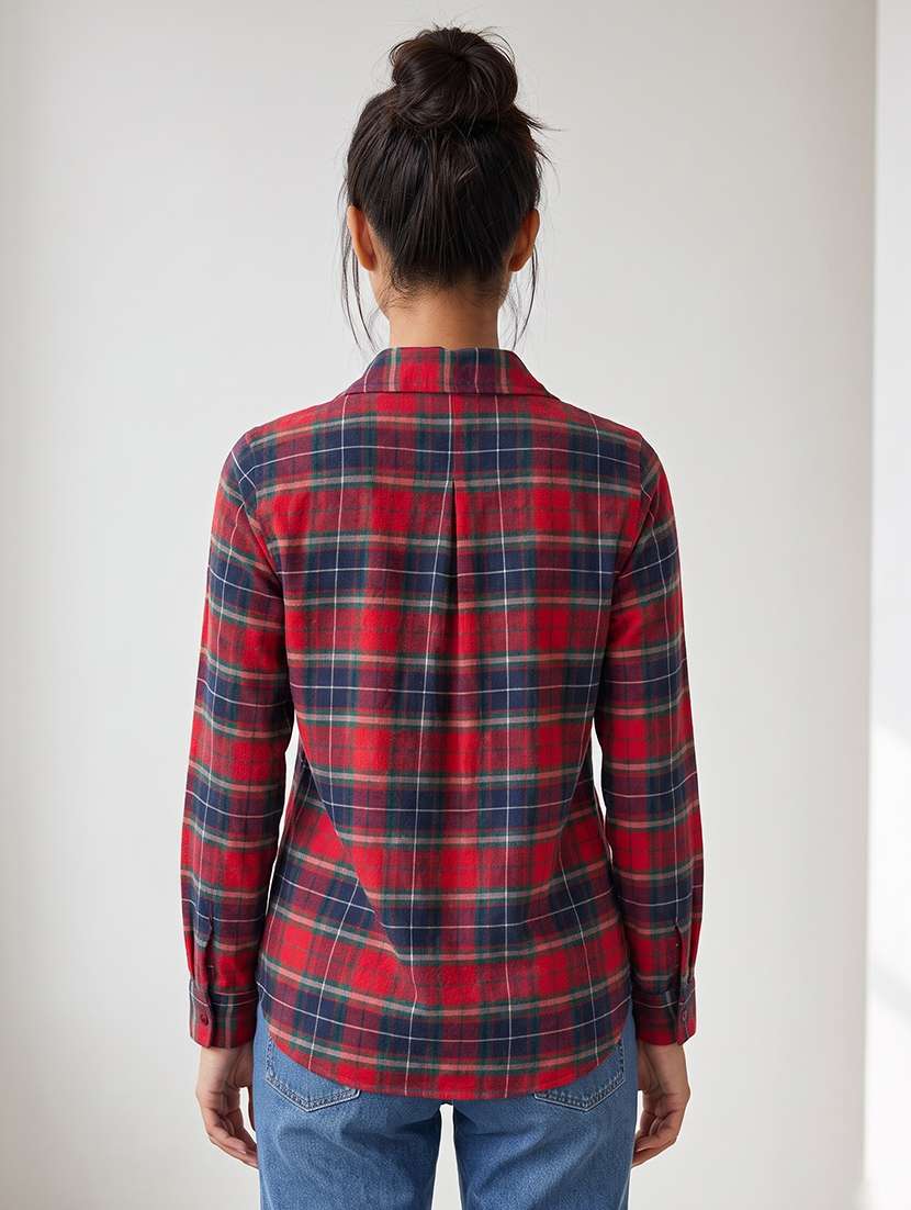 women checkered long sleeves regular shirt - 22619005 -  Standard Image - 4
