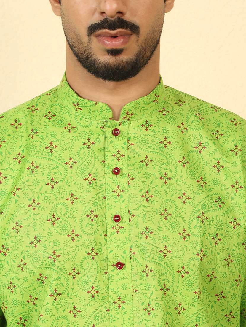 men printed mandarin neck short kurta - 22619026 -  Standard Image - 1