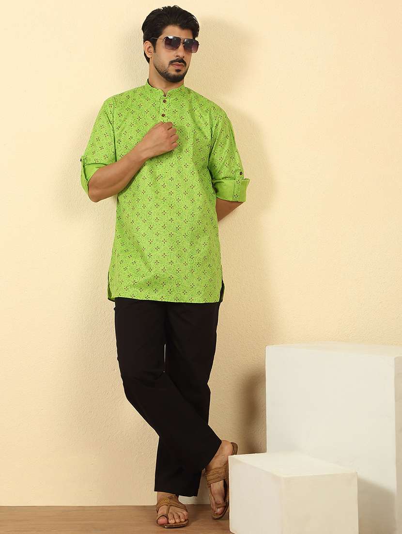 men printed mandarin neck short kurta - 22619026 -  Standard Image - 4