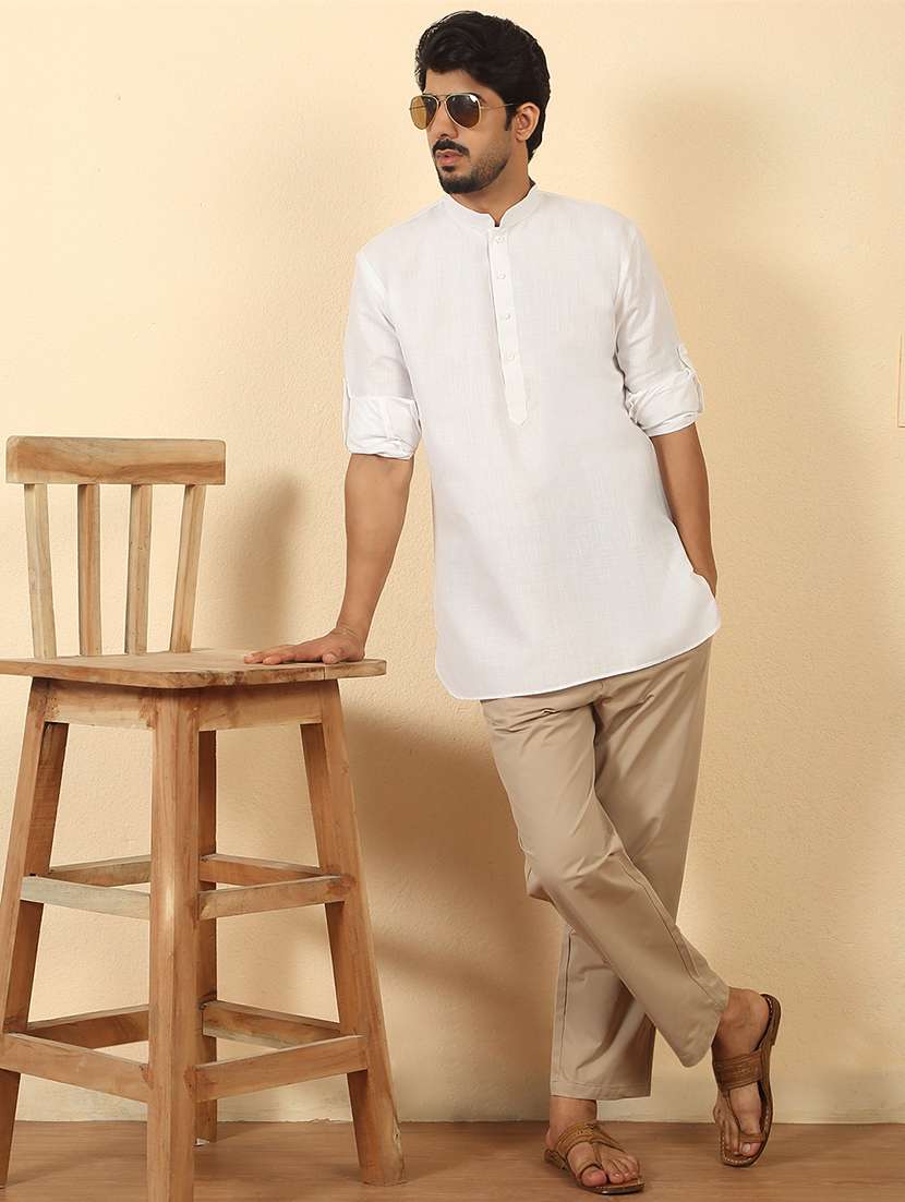 men solid mandarin neck short kurta - 22619039 -  Standard Image - 4