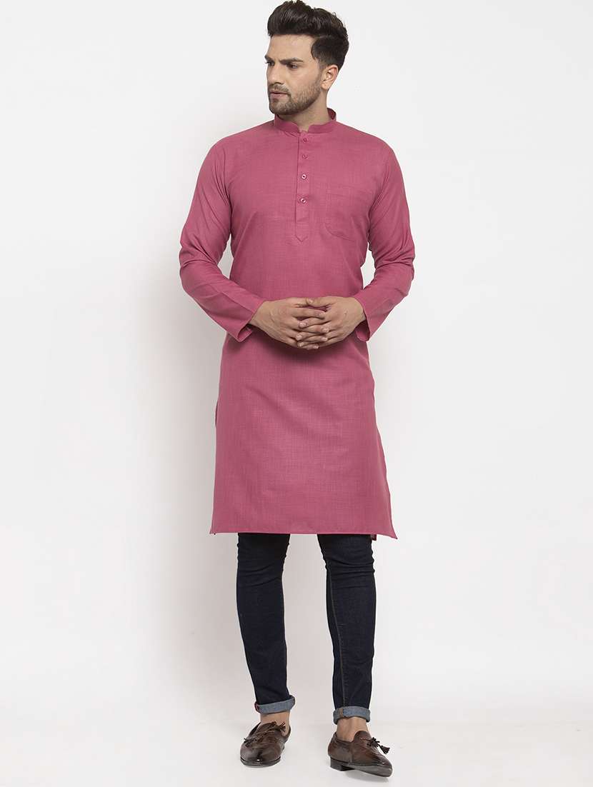 men solid mandarin neck long kurta