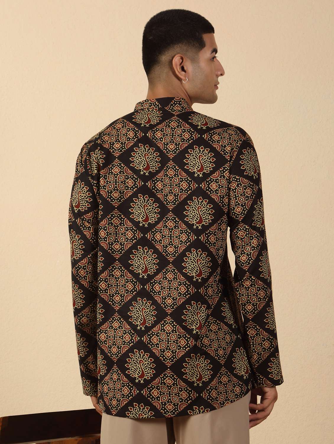 men printed mandarin neck short kurta - 22619189 -  Standard Image - 4