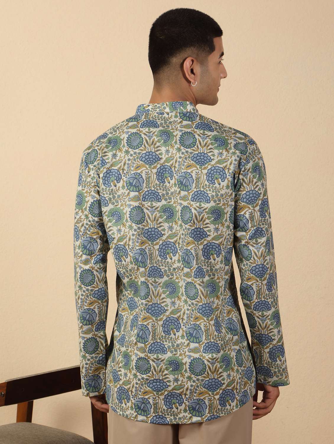 men printed mandarin neck short kurta - 22619191 -  Standard Image - 4