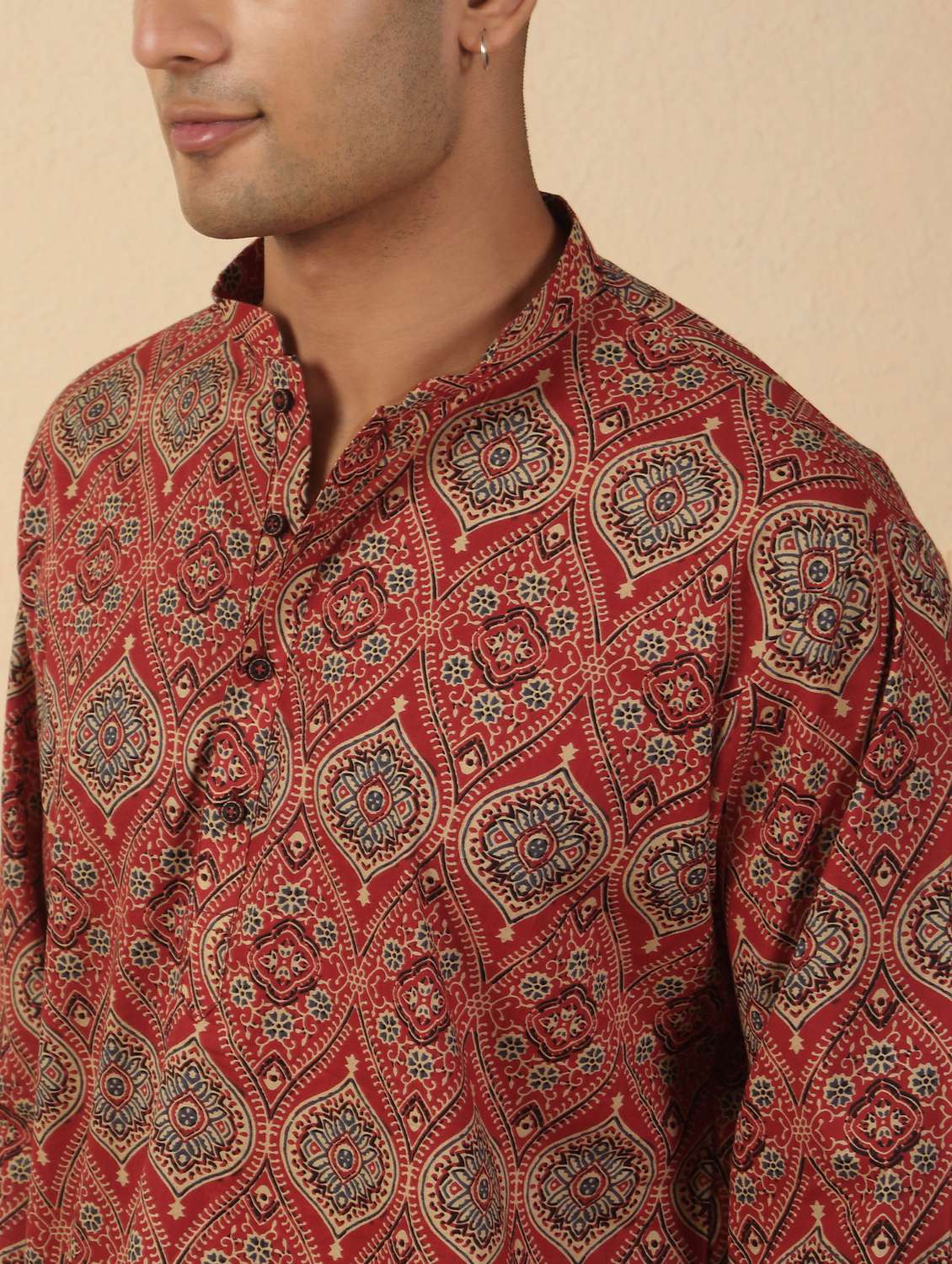men printed mandarin neck short kurta - 22619192 -  Standard Image - 1