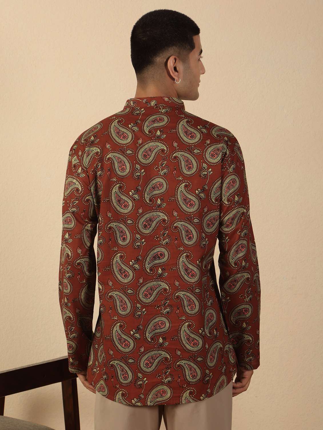 men printed mandarin neck short kurta - 22619193 -  Standard Image - 4