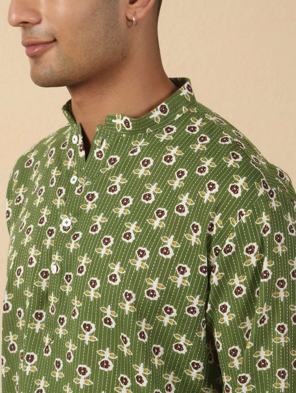 men printed mandarin neck short kurta - 22619194 -  Standard Image - 1