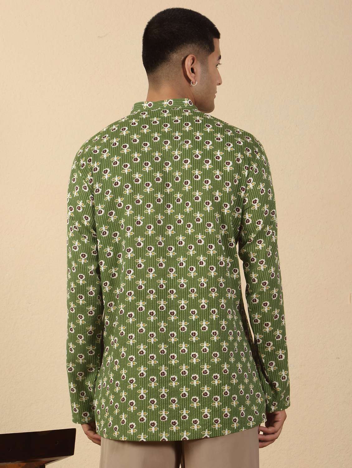 men printed mandarin neck short kurta - 22619194 -  Standard Image - 4