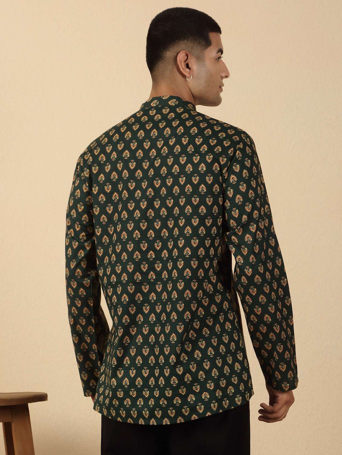 men printed mandarin neck short kurta - 22619195 -  Standard Image - 4