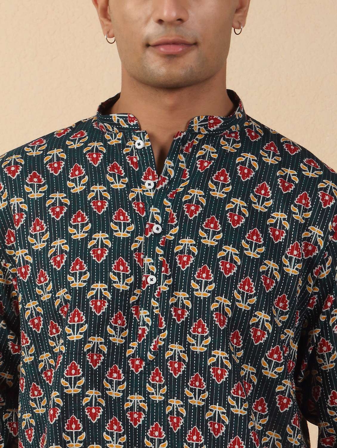 men printed mandarin neck short kurta - 22619196 -  Standard Image - 1