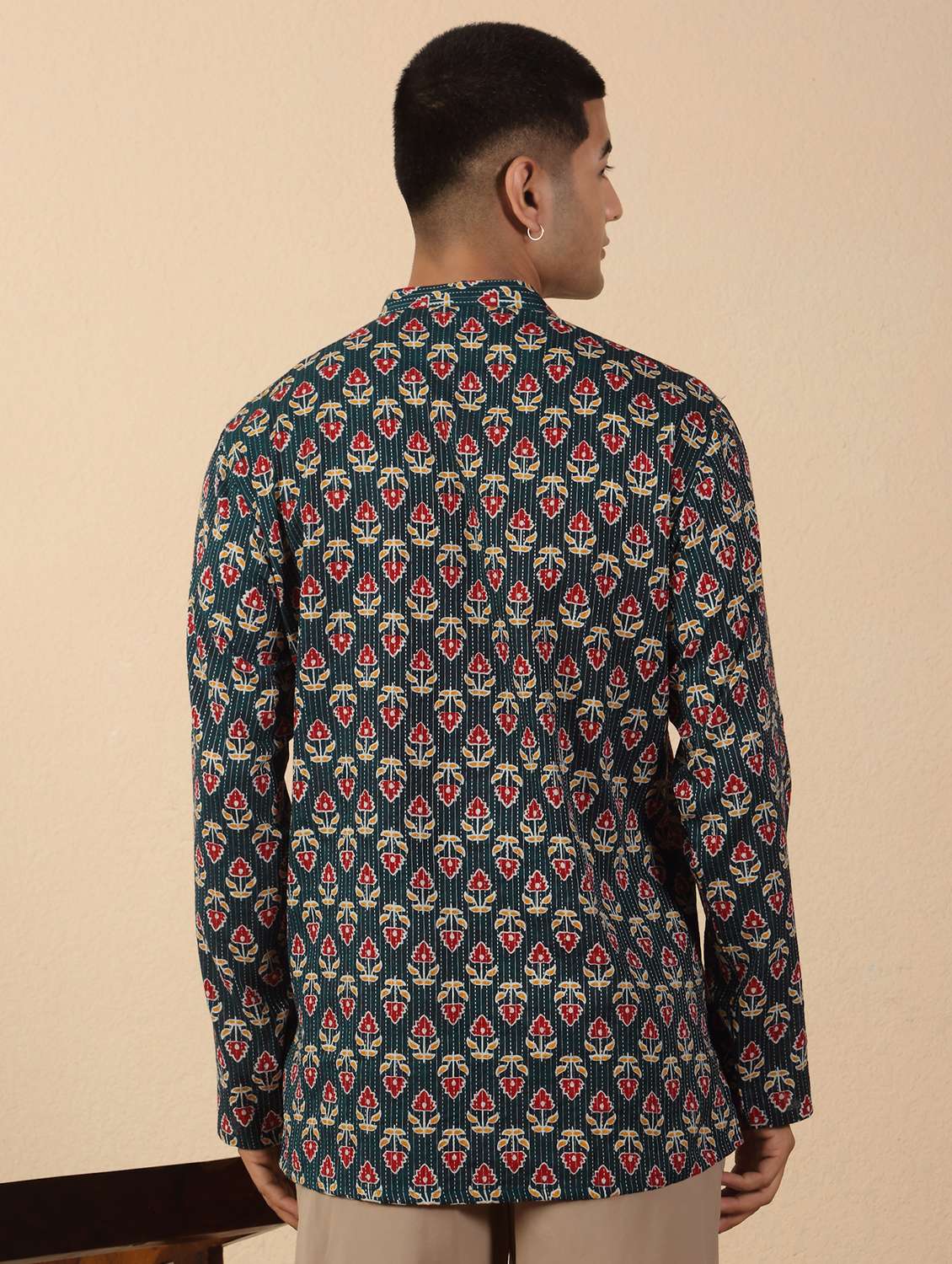 men printed mandarin neck short kurta - 22619196 -  Standard Image - 4