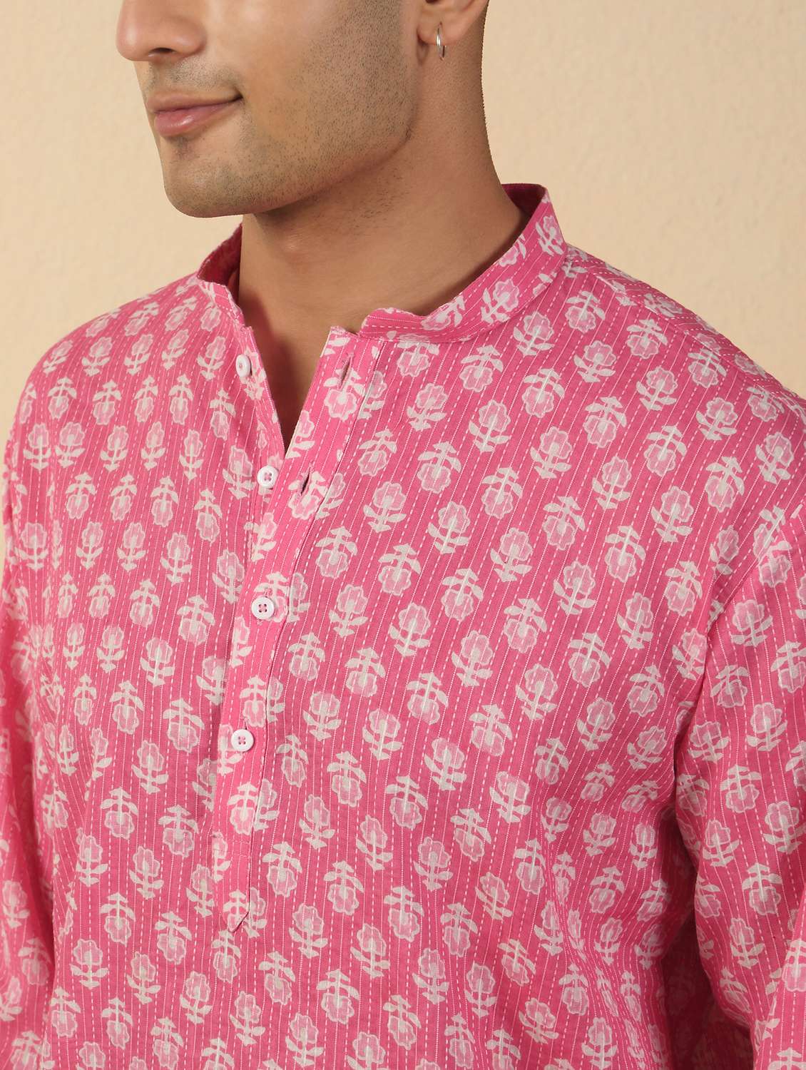 men printed mandarin neck short kurta - 22619197 -  Standard Image - 1