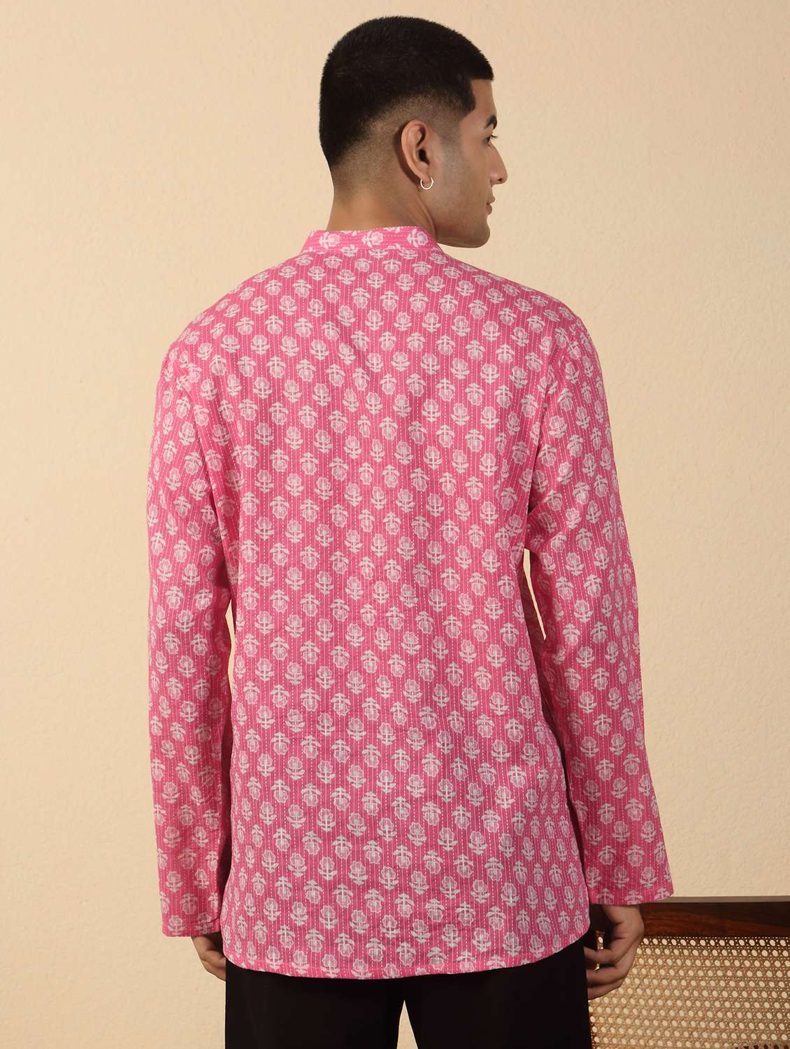 men printed mandarin neck short kurta - 22619197 -  Standard Image - 4