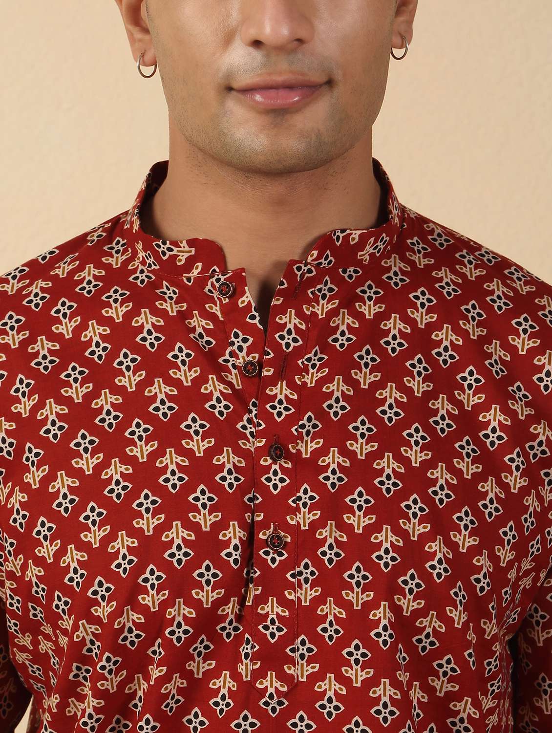 men printed mandarin neck short kurta - 22619198 -  Standard Image - 1
