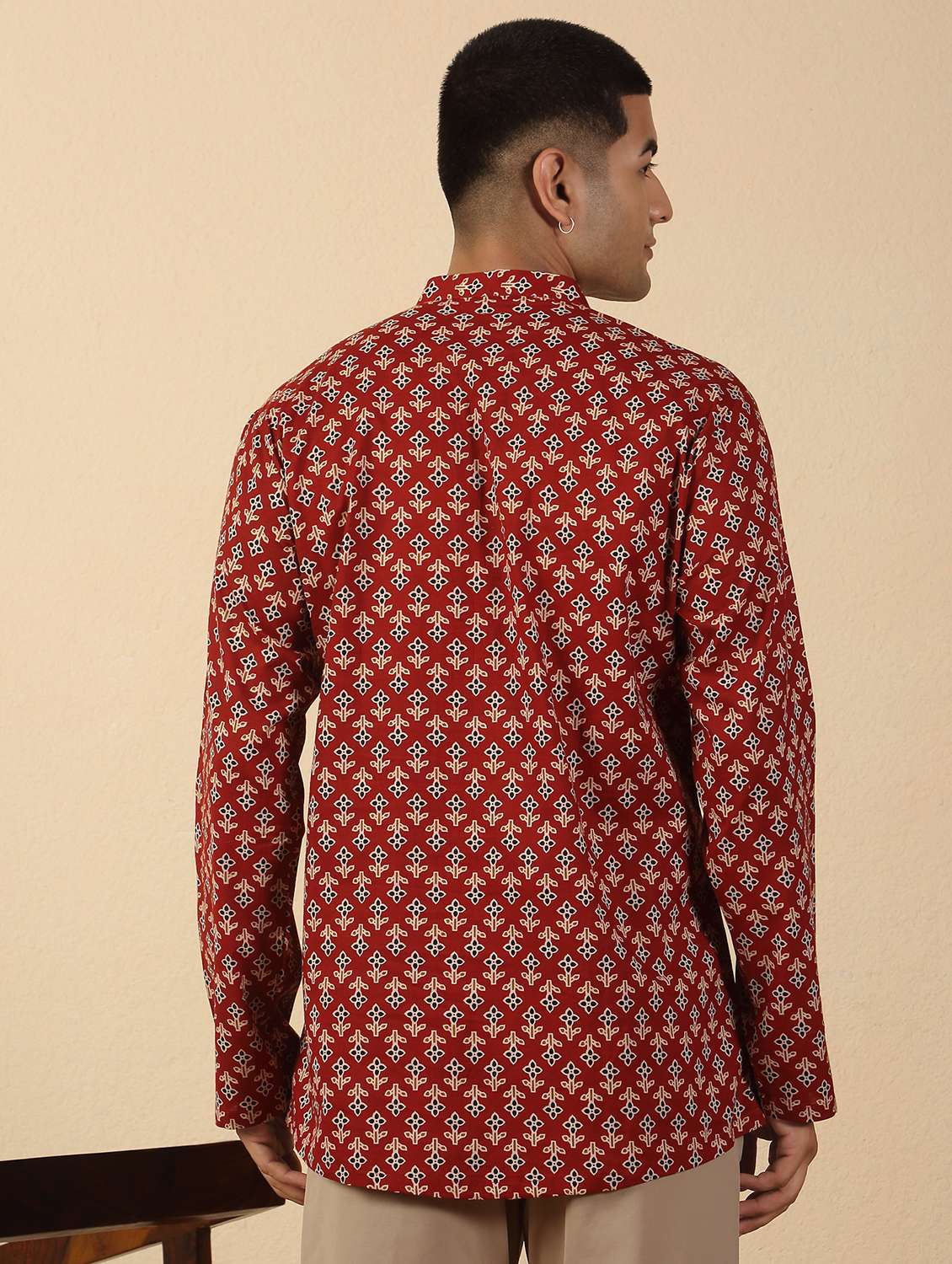 men printed mandarin neck short kurta - 22619198 -  Standard Image - 4