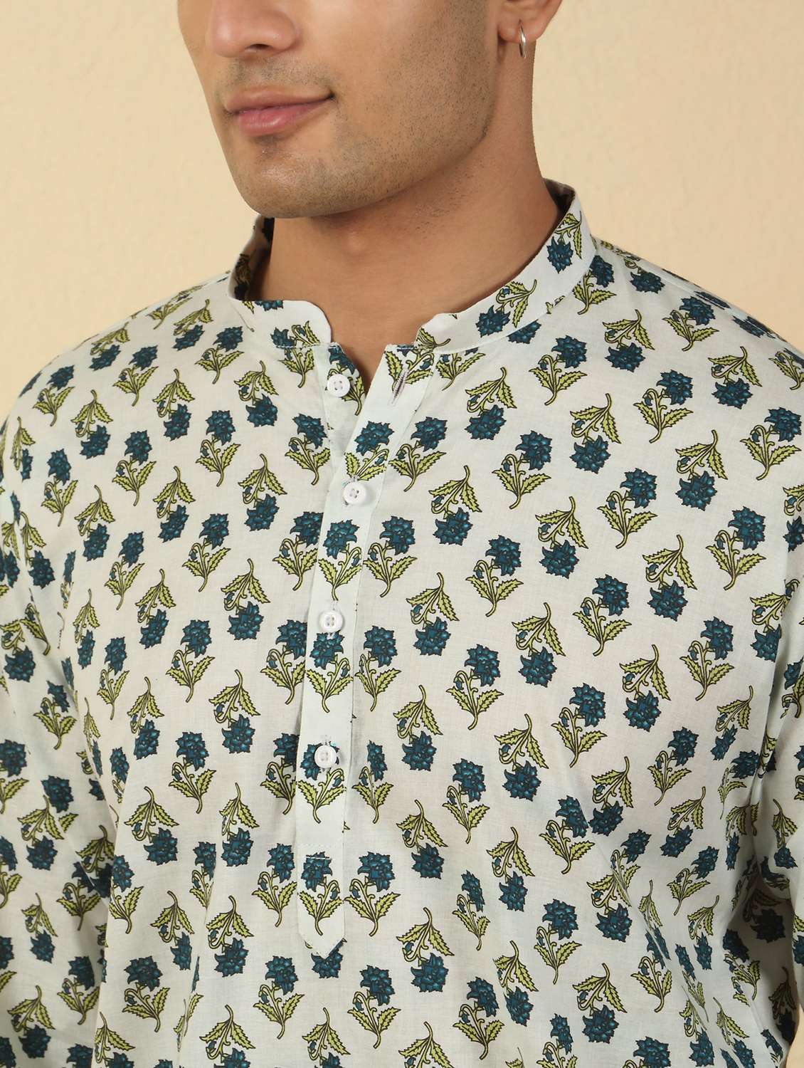men printed mandarin neck short kurta - 22619200 -  Standard Image - 1