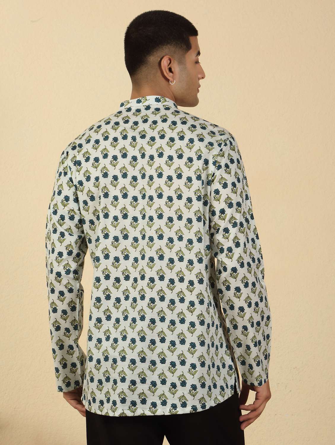 men printed mandarin neck short kurta - 22619200 -  Standard Image - 4