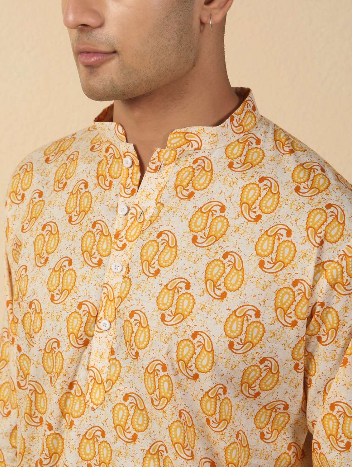 men printed mandarin neck short kurta - 22619201 -  Standard Image - 1