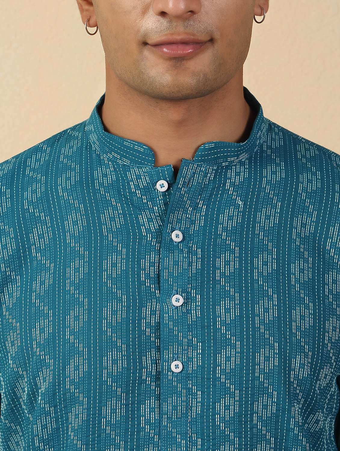 men printed mandarin neck short kurta - 22619202 -  Standard Image - 1