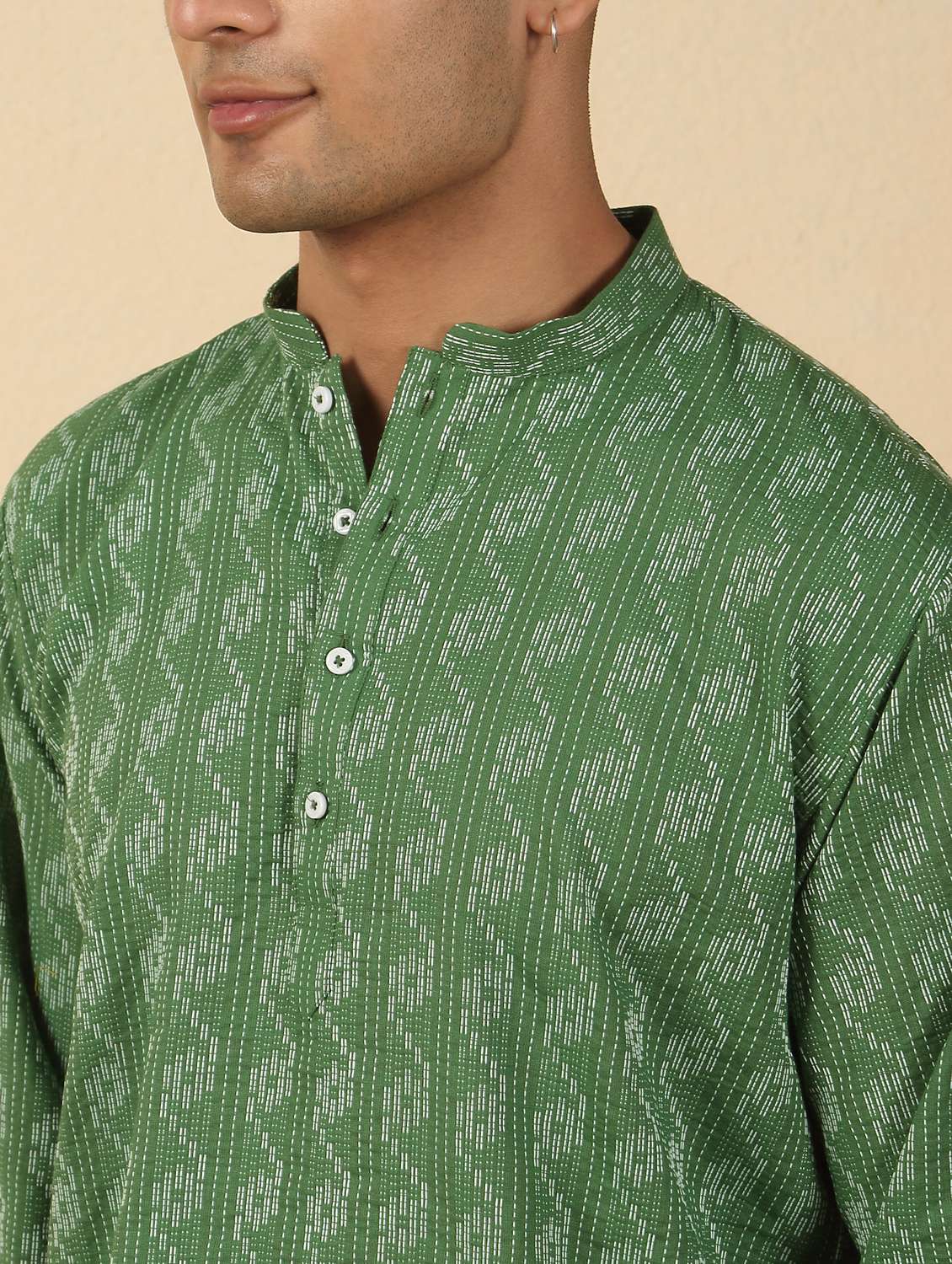 men printed mandarin neck short kurta - 22619203 -  Standard Image - 1