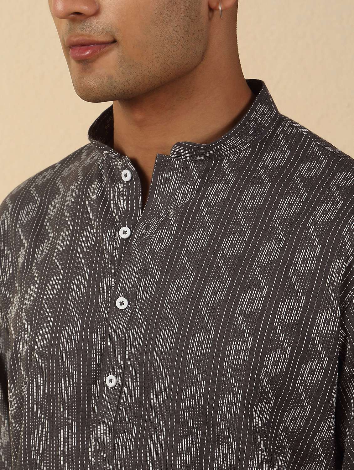 men printed mandarin neck short kurta - 22619204 -  Standard Image - 1